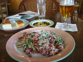 Two hours of queueing may be good practice for the film festival, but it still wore me out. I rewarded myself with a delicious sausage and spinach risotto lunch at Il Fornaio.
